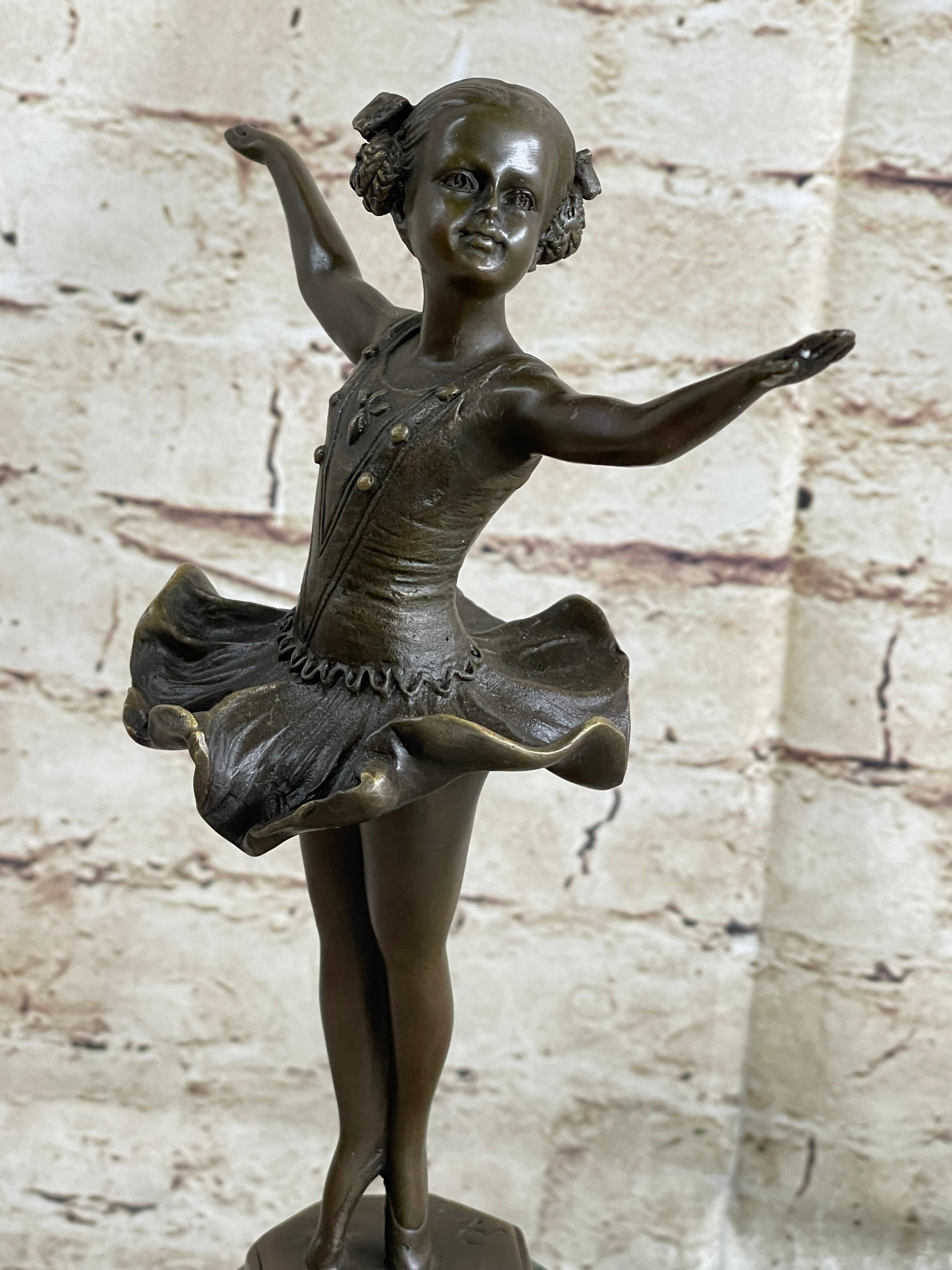 Ballerina Ballet Dancer Bronze Sculpture on Green Marble Base