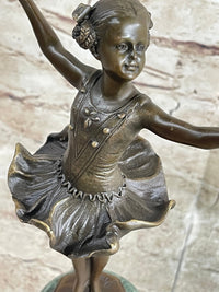 Ballerina Ballet Dancer Bronze Sculpture on Green Marble Base