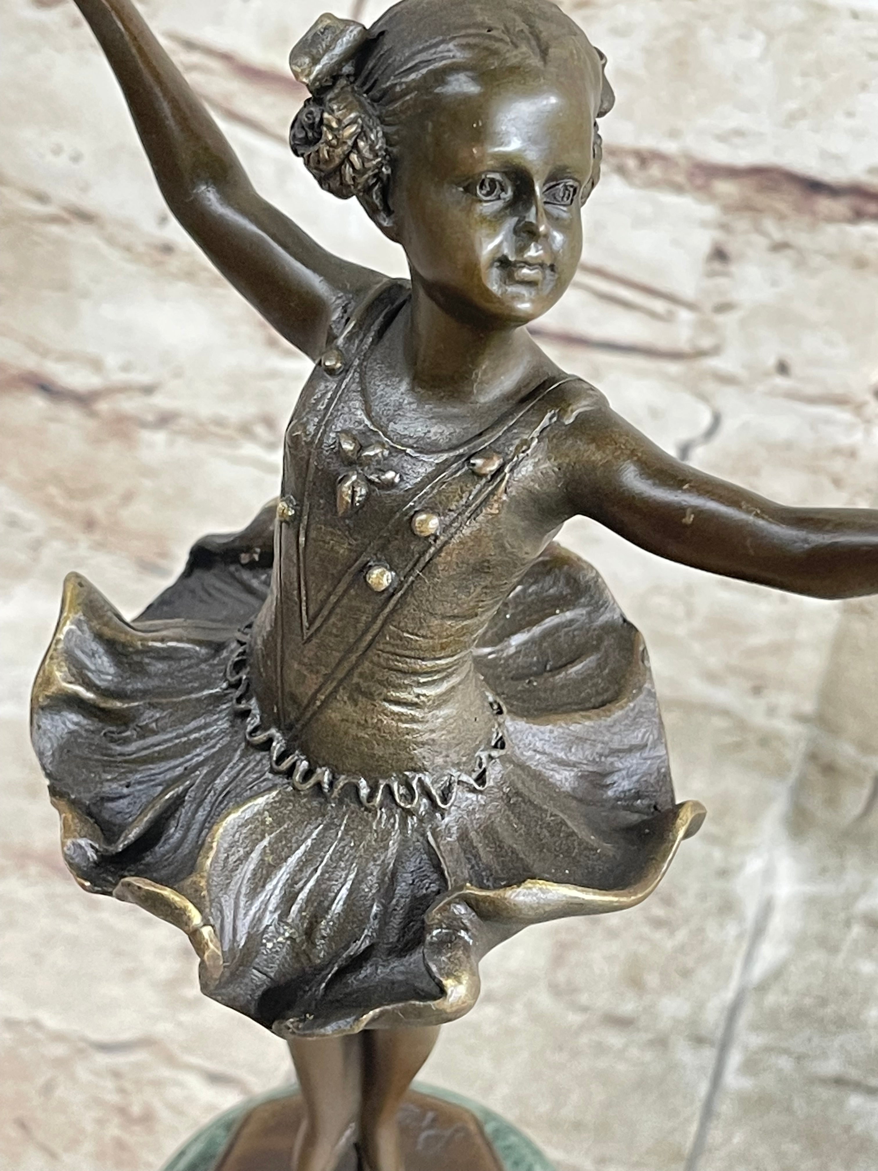 Ballerina Ballet Dancer Bronze Sculpture on Green Marble Base