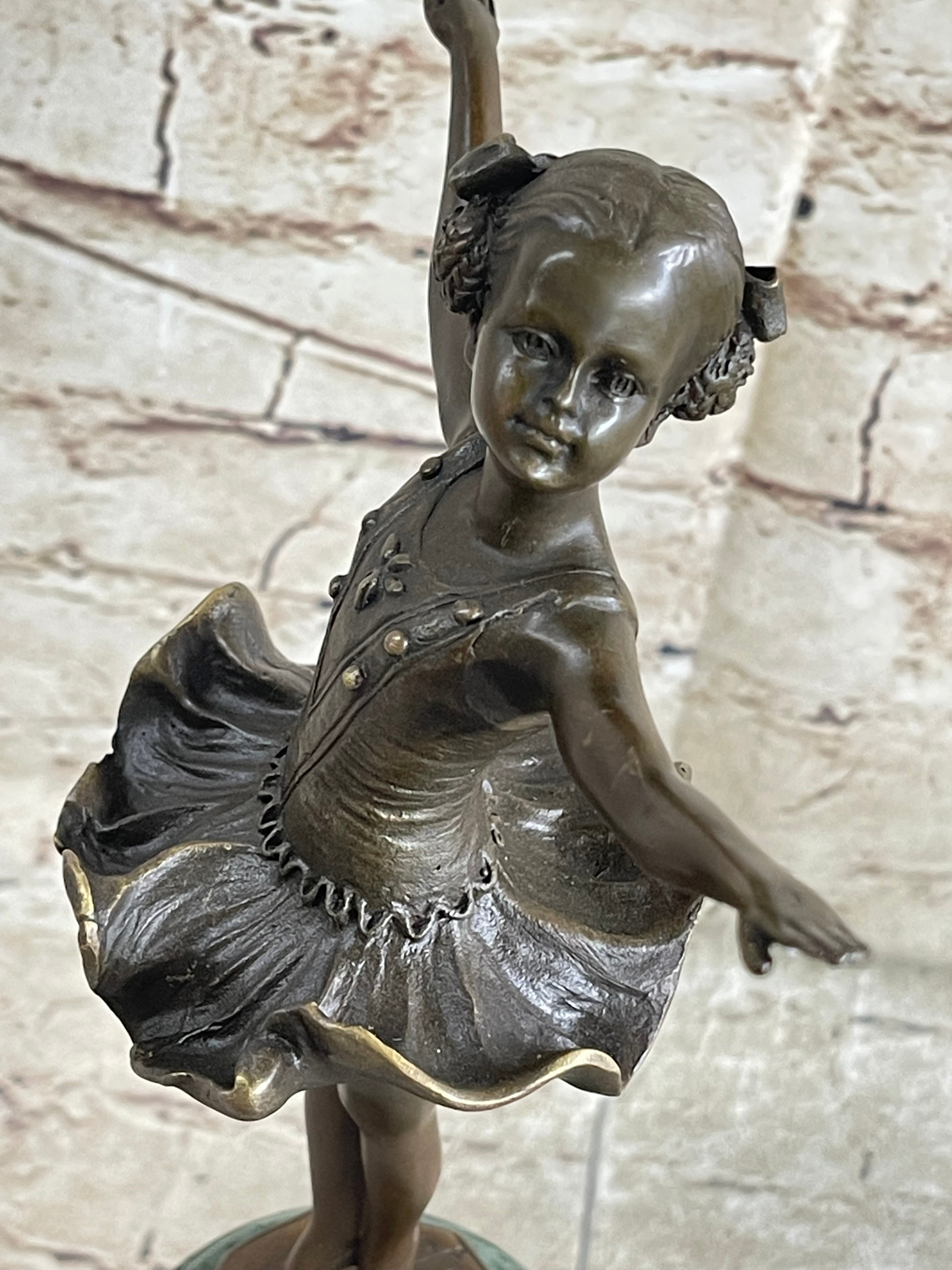 Ballerina Ballet Dancer Bronze Sculpture on Green Marble Base