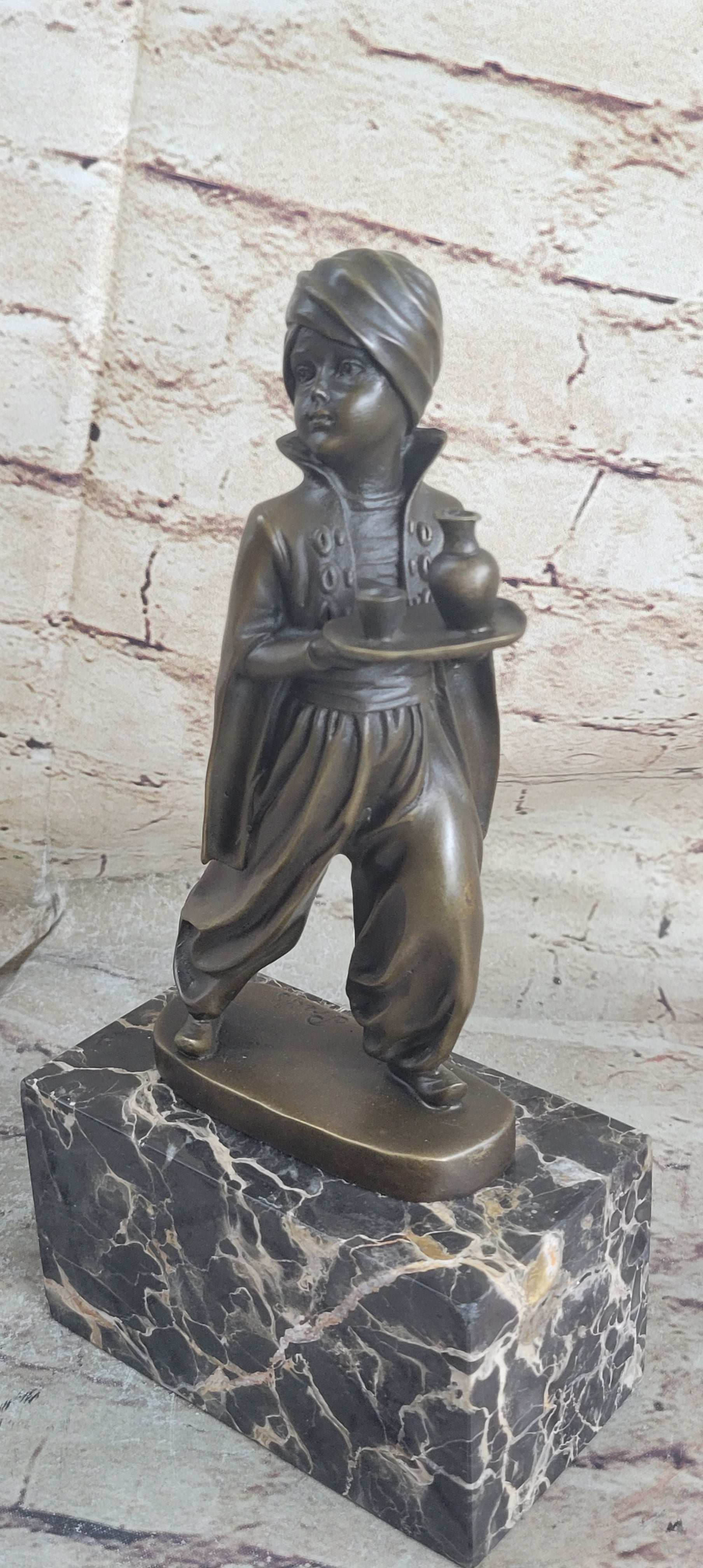 Vintage Arab Boy Server Bronze Sculpture Book-End