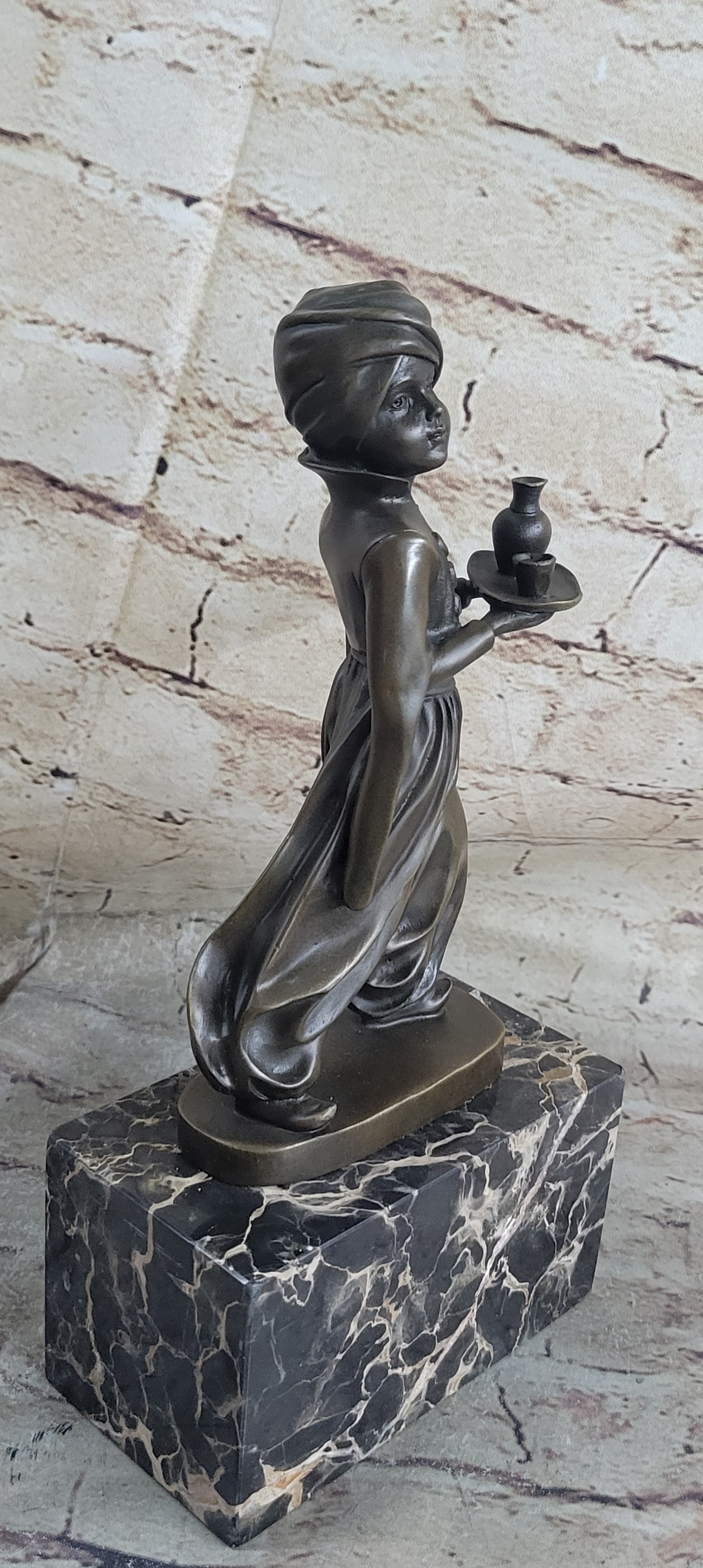 Vintage Arab Boy Server Bronze Sculpture Book-End