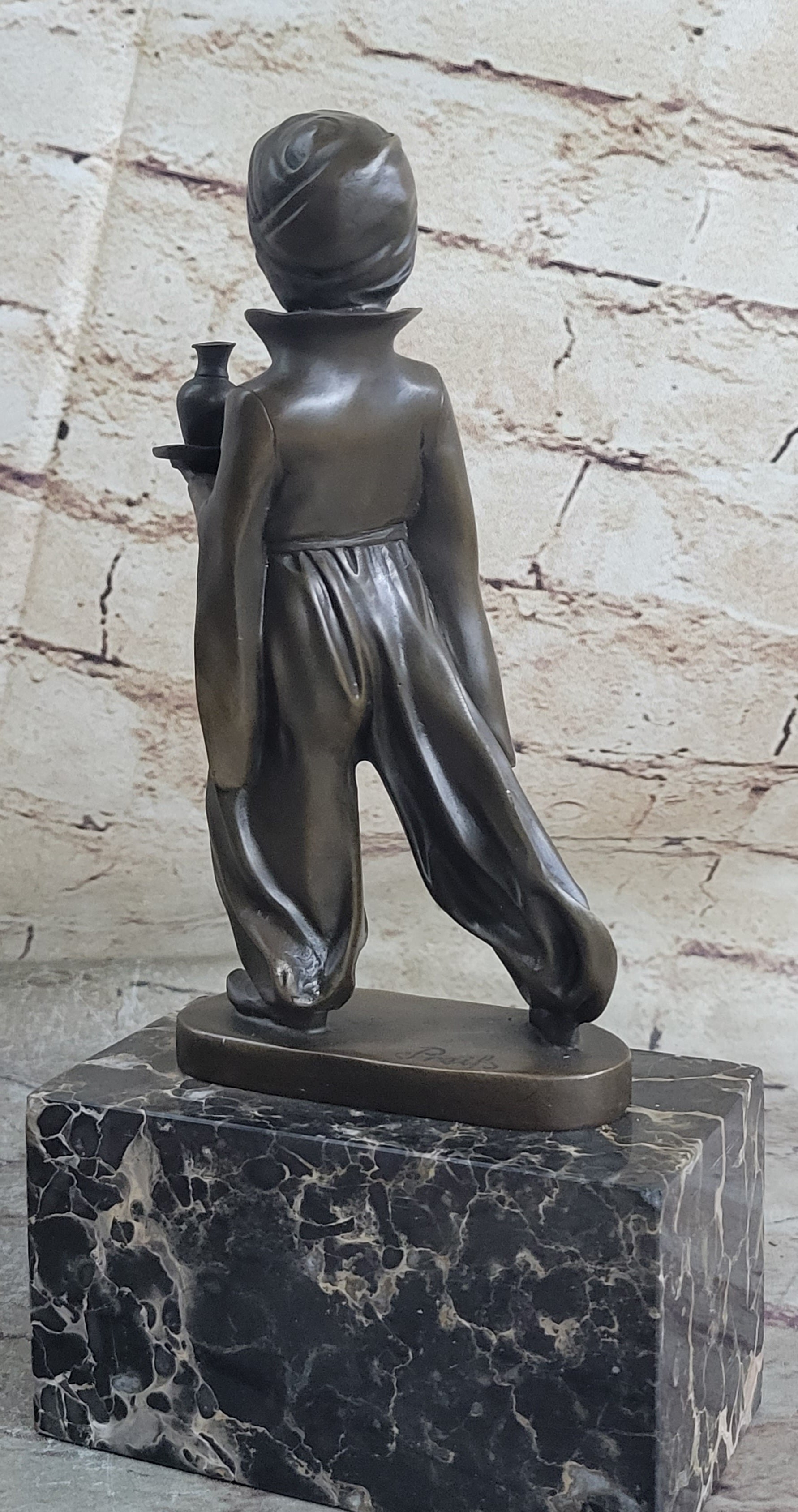 Vintage Arab Boy Server Bronze Sculpture Book-End