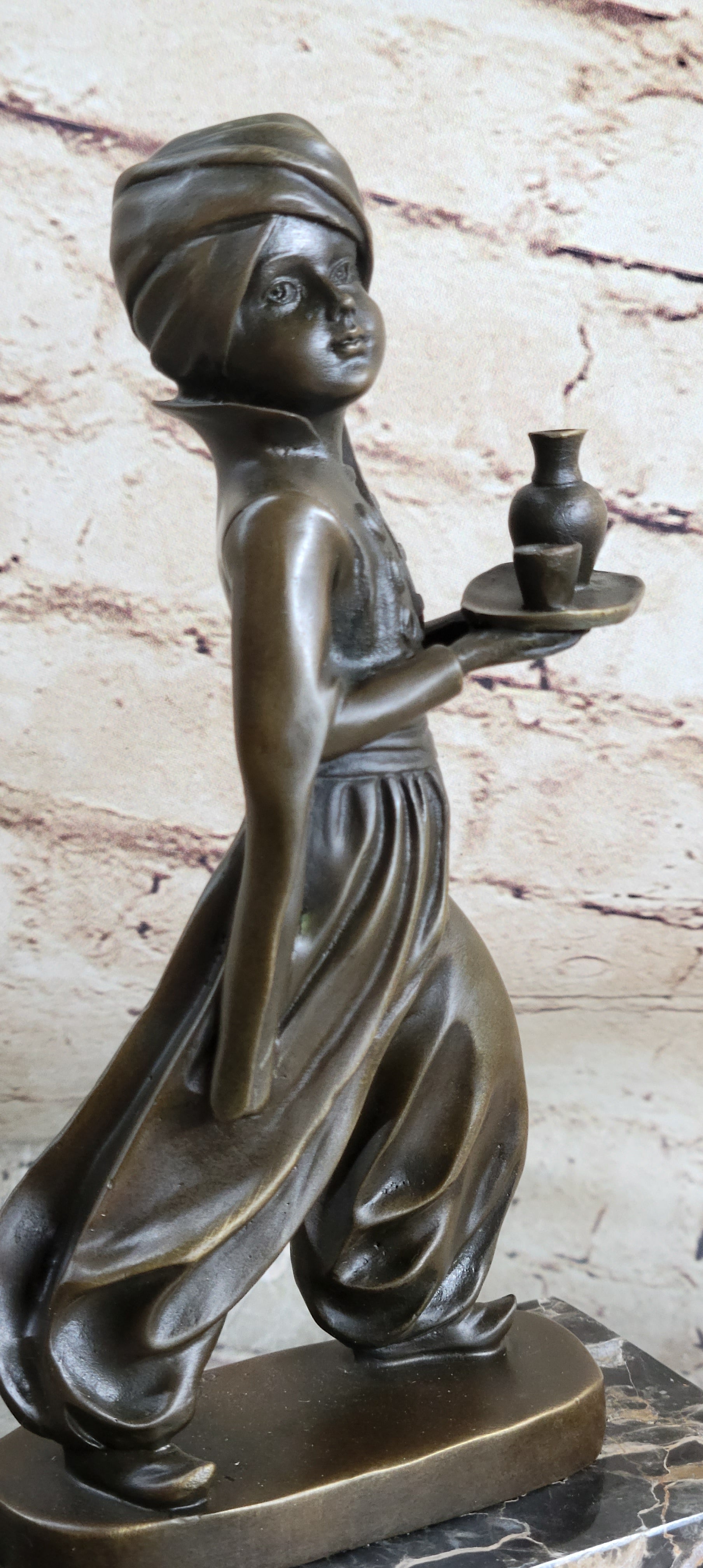Vintage Arab Boy Server Bronze Sculpture Book-End