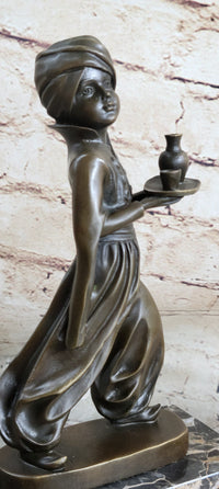 Vintage Arab Boy Server Bronze Sculpture Book-End