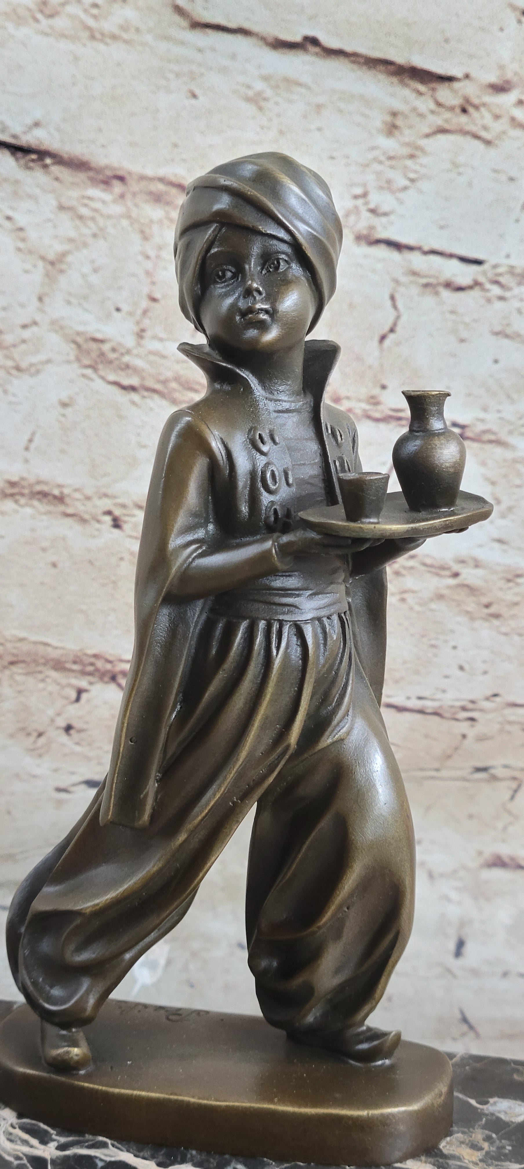 Vintage Arab Boy Server Bronze Sculpture Book-End