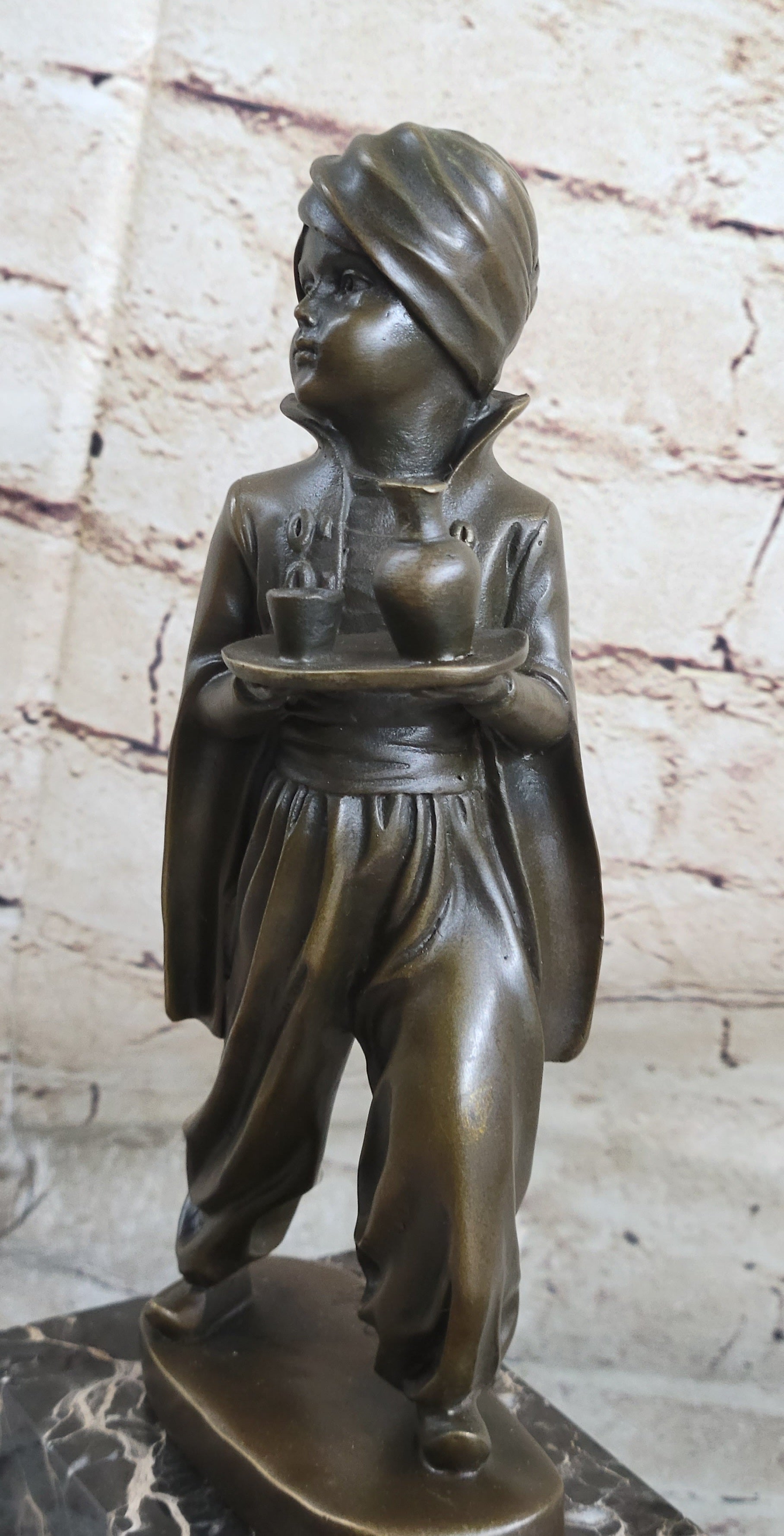 Vintage Arab Boy Server Bronze Sculpture Book-End