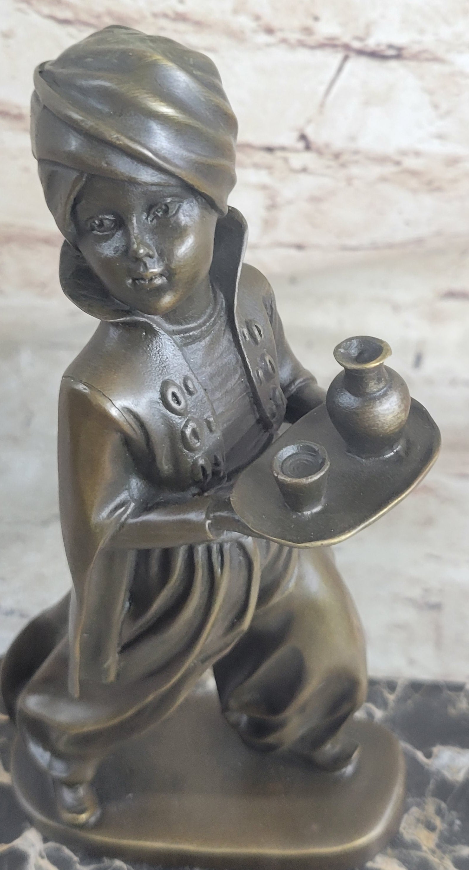 Vintage Arab Boy Server Bronze Sculpture Book-End