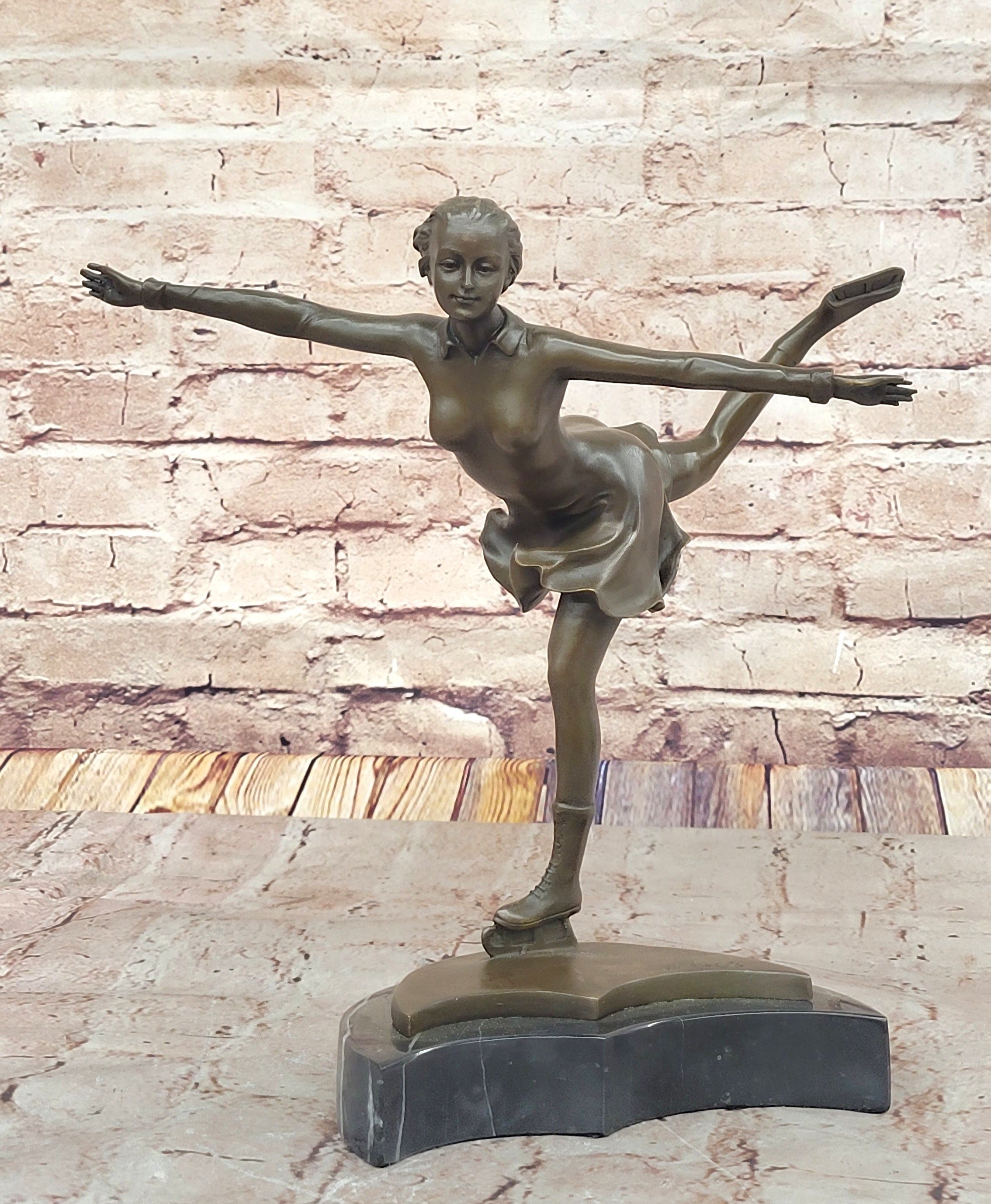 Bronze Figure Skater Sculpture – Ice Dancing on Marble Base