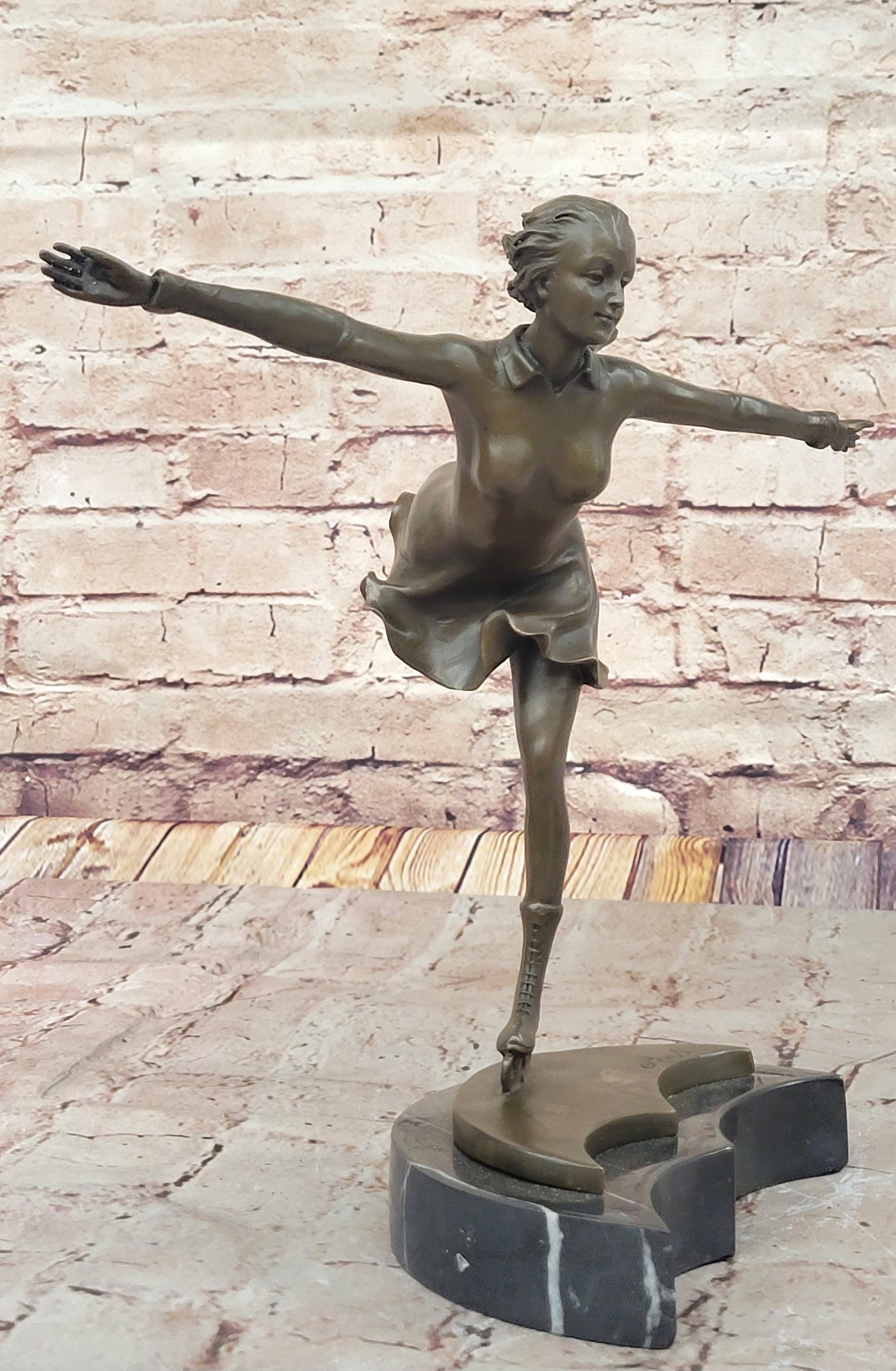 Bronze Figure Skater Sculpture – Ice Dancing on Marble Base