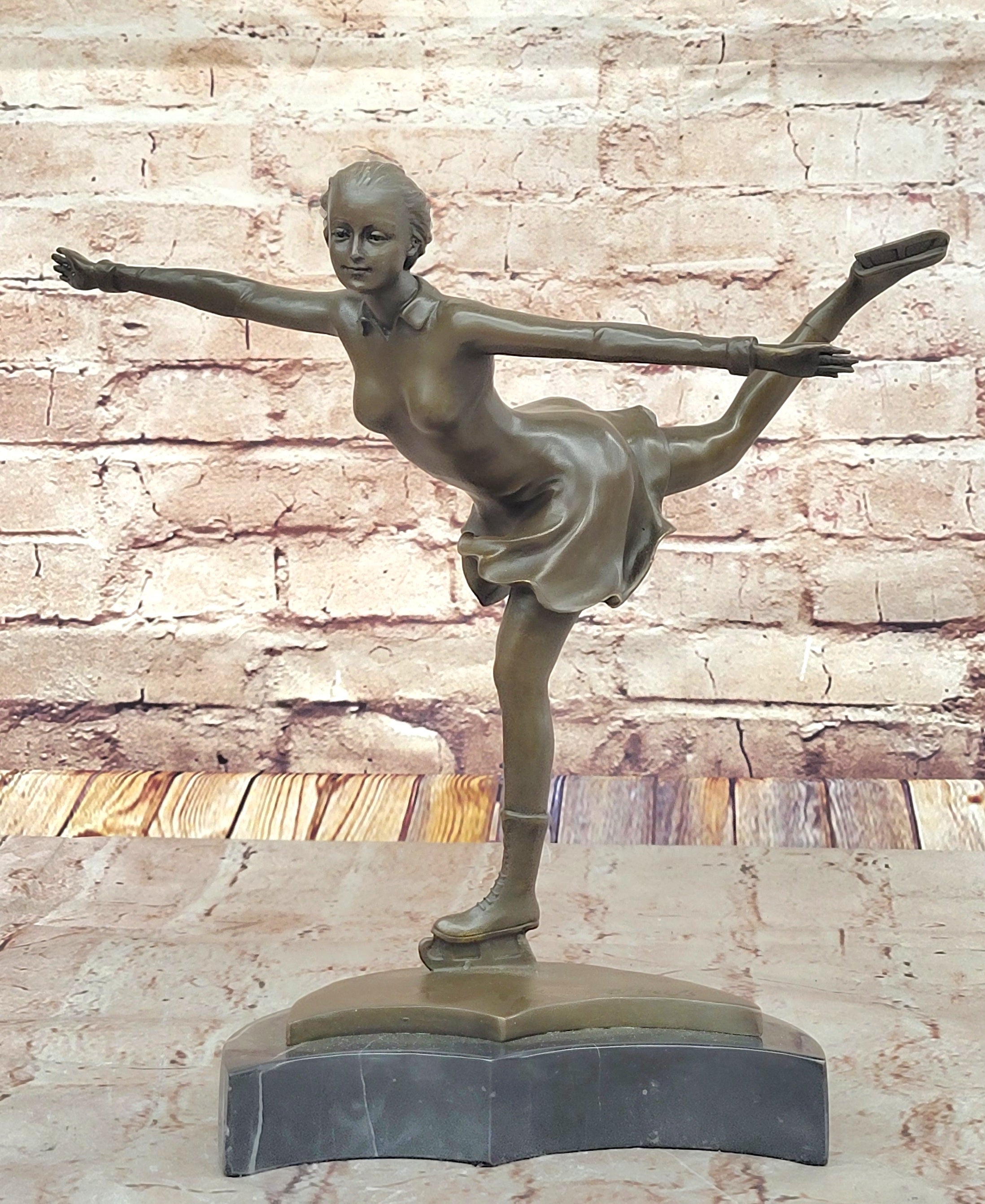 Bronze Figure Skater Sculpture – Ice Dancing on Marble Base