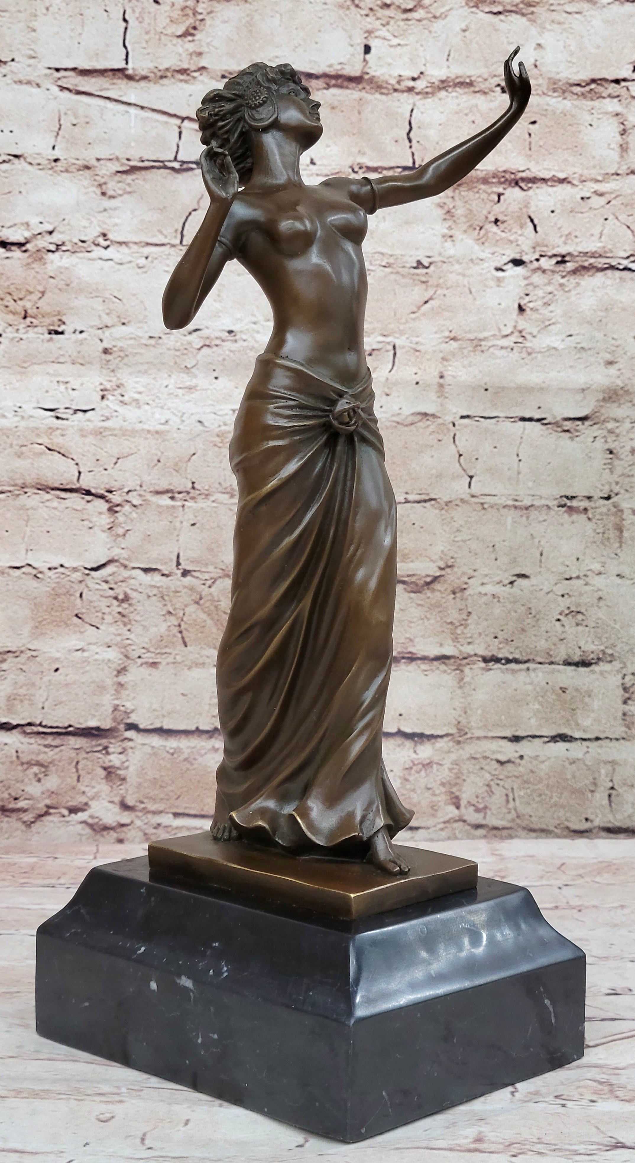 Graceful Bronze Dancing Semi Nude Woman – Elegant Art Nouveau Sculpture