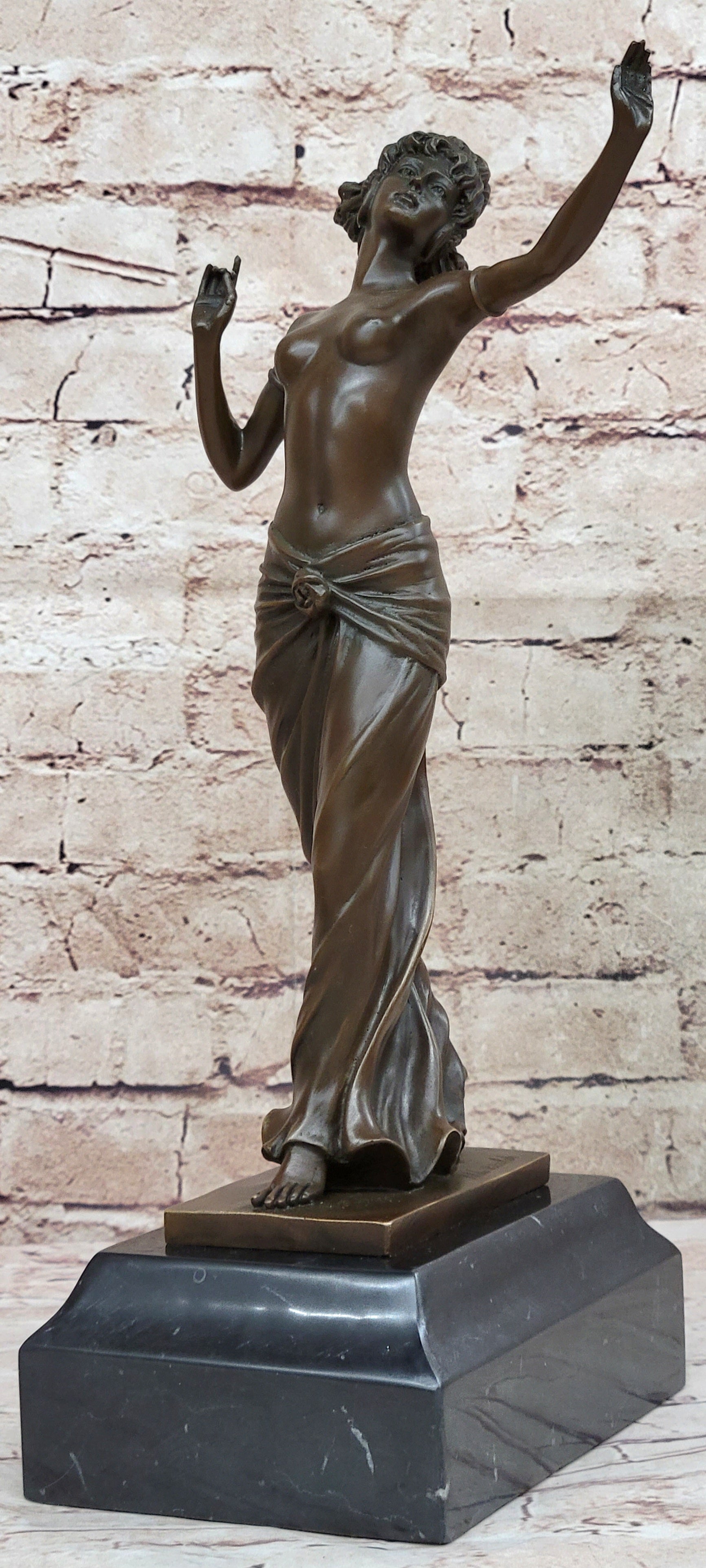 Graceful Bronze Dancing Semi Nude Woman – Elegant Art Nouveau Sculpture