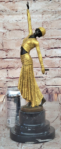 Chiparus Bronze Dancer Sculpture - Art Deco with Golden Gown