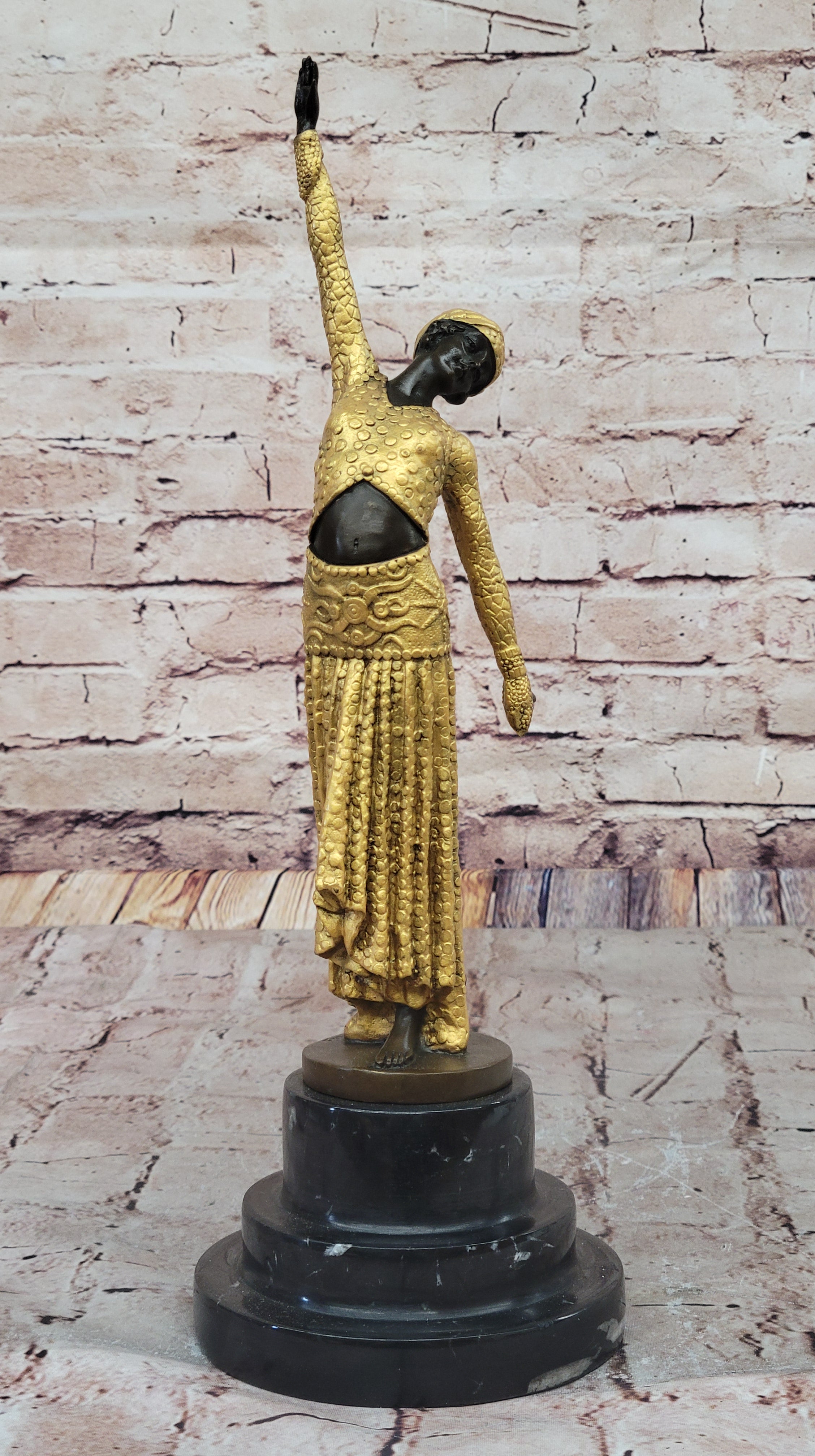 Chiparus Bronze Dancer Sculpture - Art Deco with Golden Gown