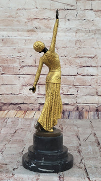 Chiparus Bronze Dancer Sculpture - Art Deco with Golden Gown