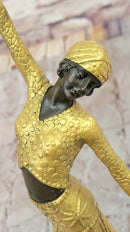Chiparus Bronze Dancer Sculpture - Art Deco with Golden Gown