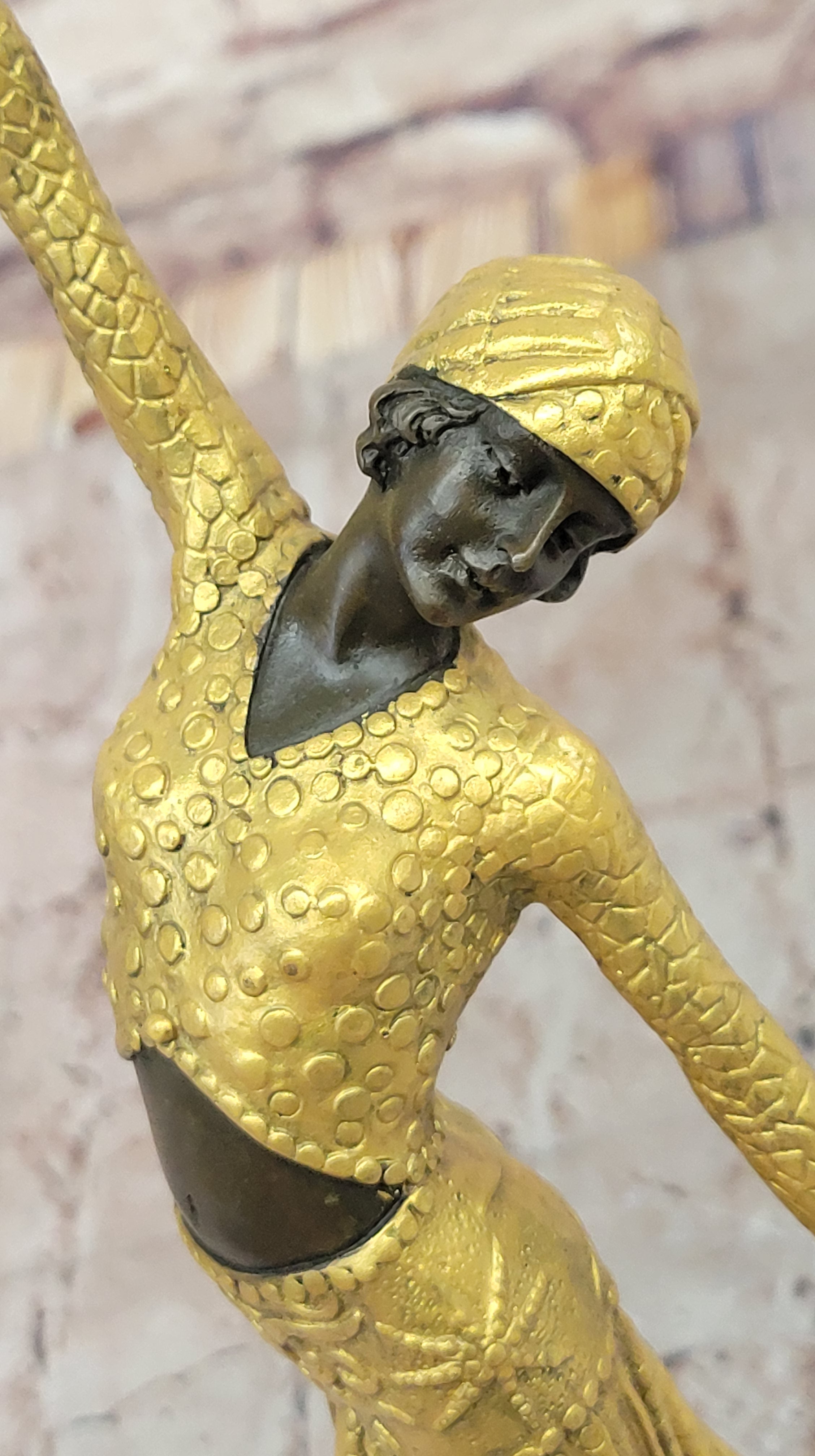 Chiparus Bronze Dancer Sculpture - Art Deco with Golden Gown