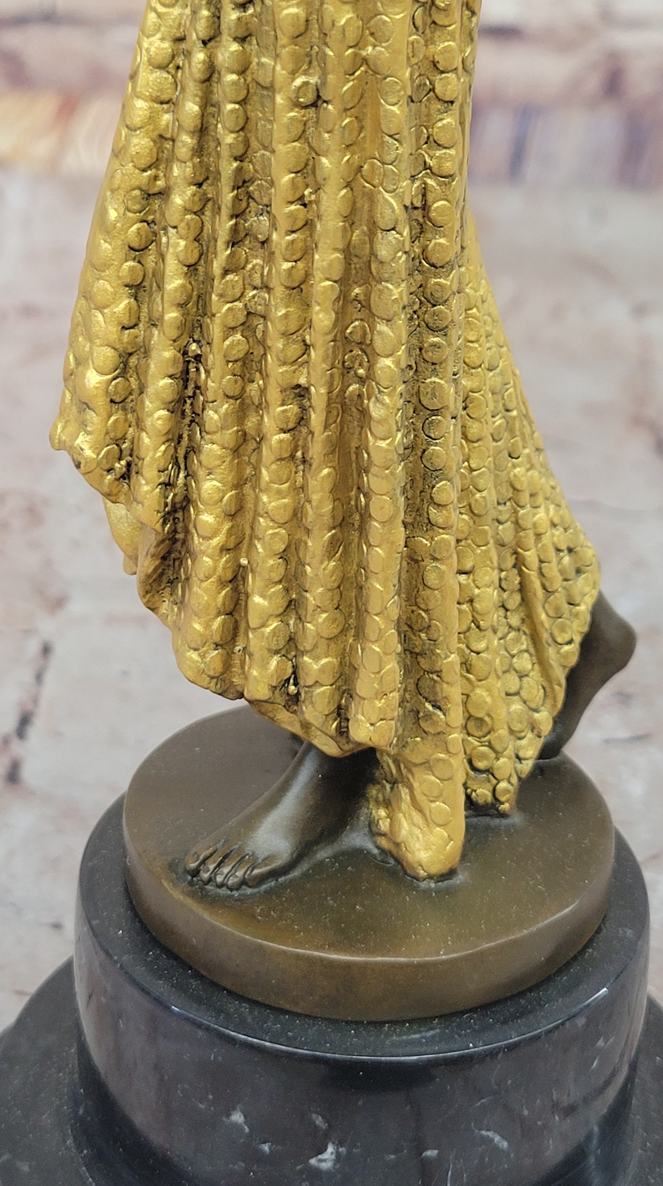 Chiparus Bronze Dancer Sculpture - Art Deco with Golden Gown