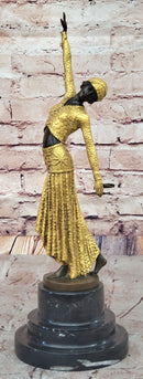 Chiparus Bronze Dancer Sculpture - Art Deco with Golden Gown
