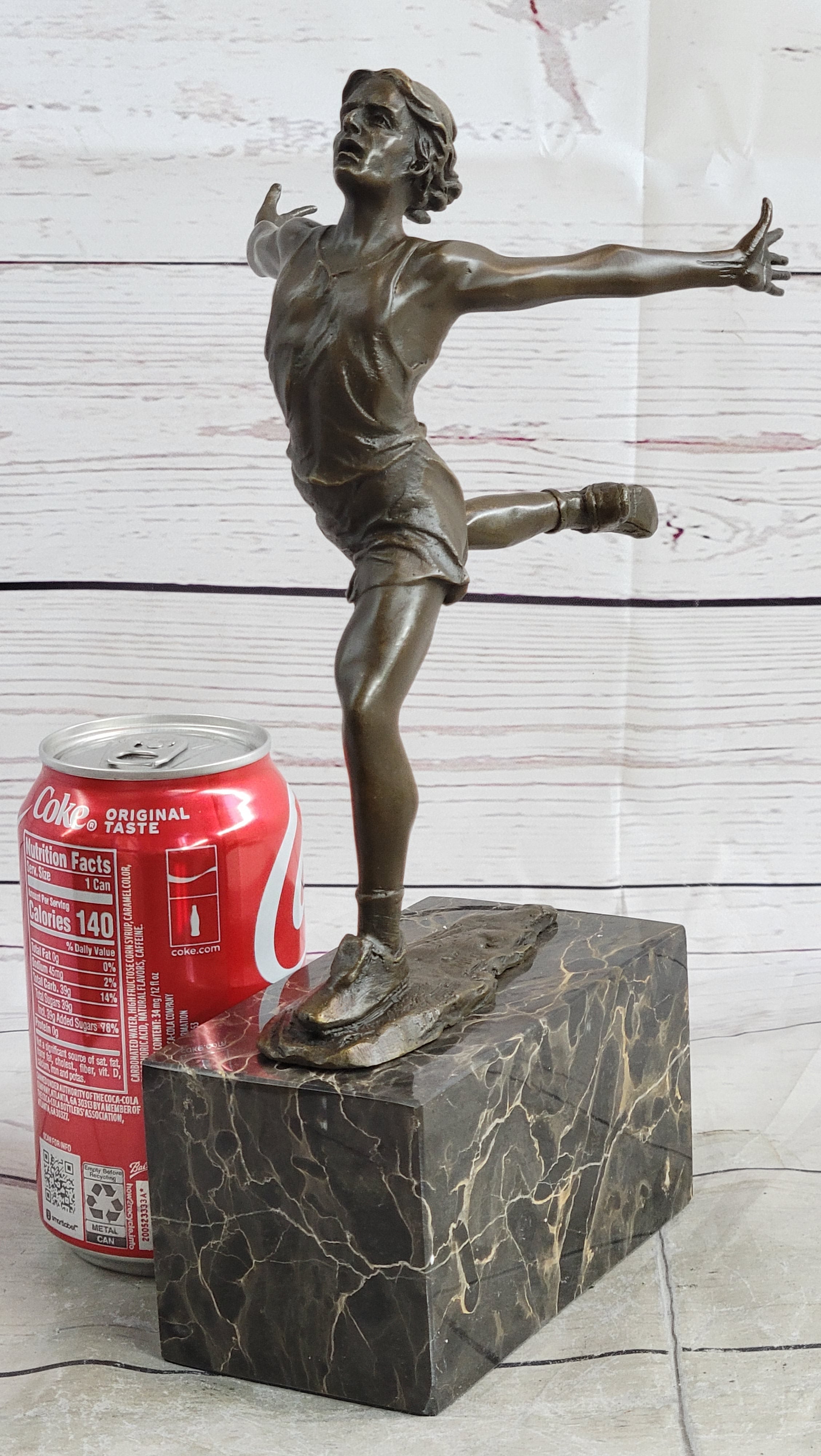 Track Runner Sprinter Race Bronze Metal Sculpture on Marble Base