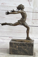 Track Runner Sprinter Race Bronze Metal Sculpture on Marble Base