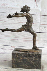 Track Runner Sprinter Race Bronze Metal Sculpture on Marble Base