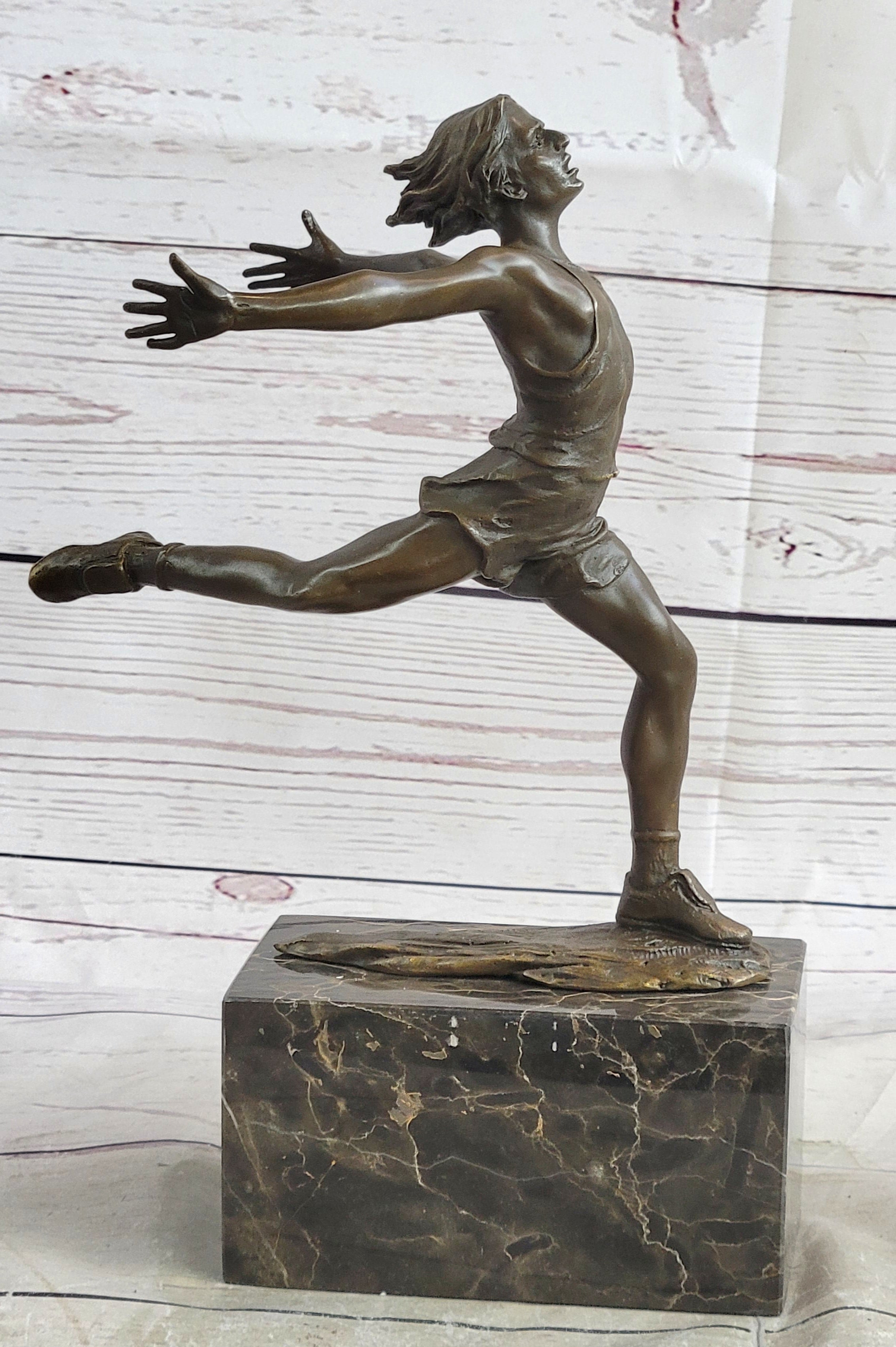 Track Runner Sprinter Race Bronze Metal Sculpture on Marble Base