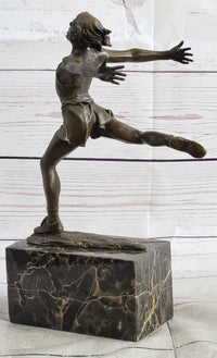 Track Runner Sprinter Race Bronze Metal Sculpture on Marble Base