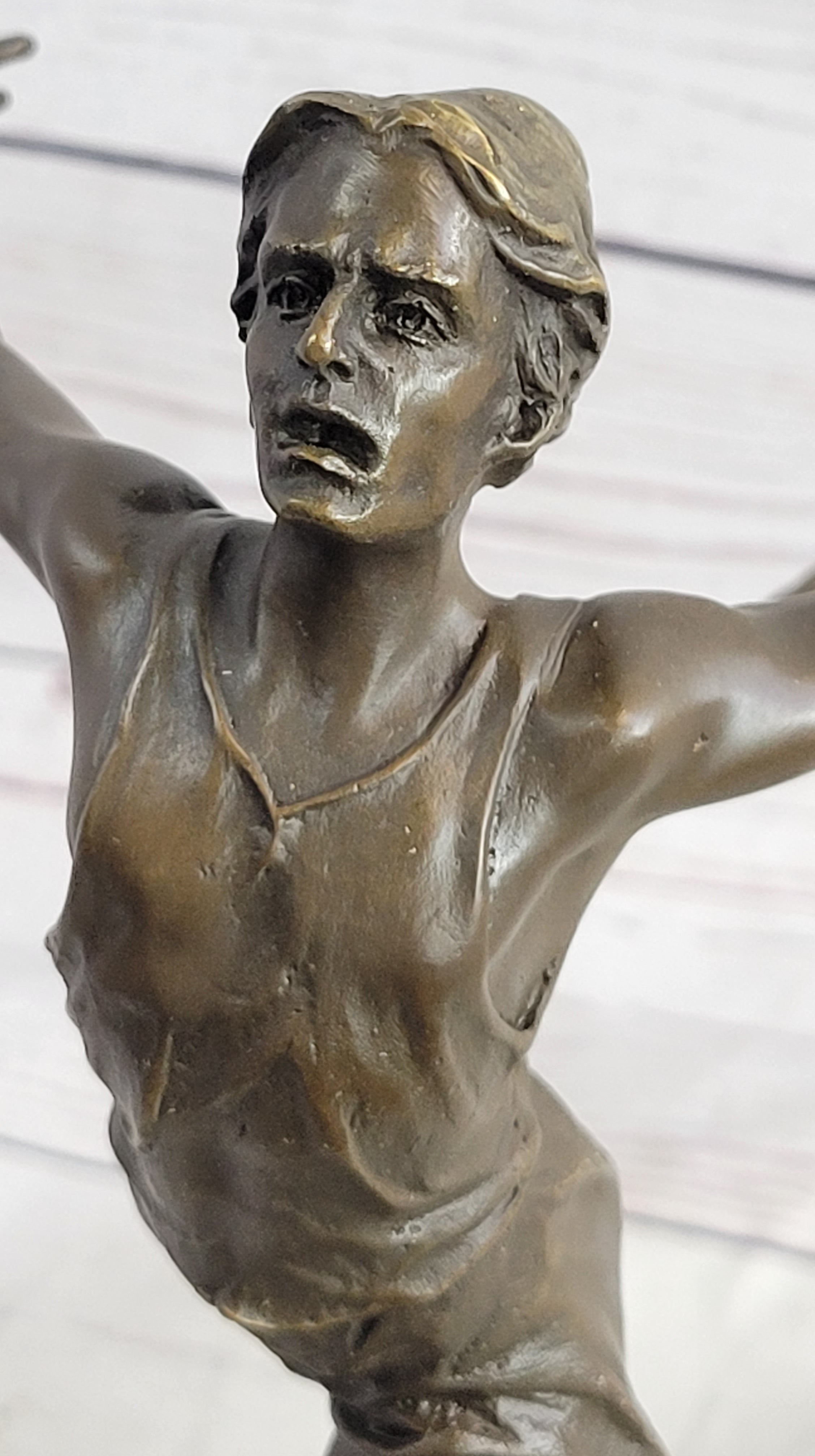 Track Runner Sprinter Race Bronze Metal Sculpture on Marble Base