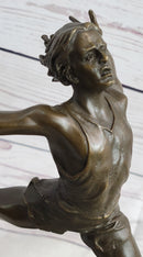 Track Runner Sprinter Race Bronze Metal Sculpture on Marble Base