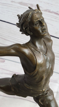 Track Runner Sprinter Race Bronze Metal Sculpture on Marble Base