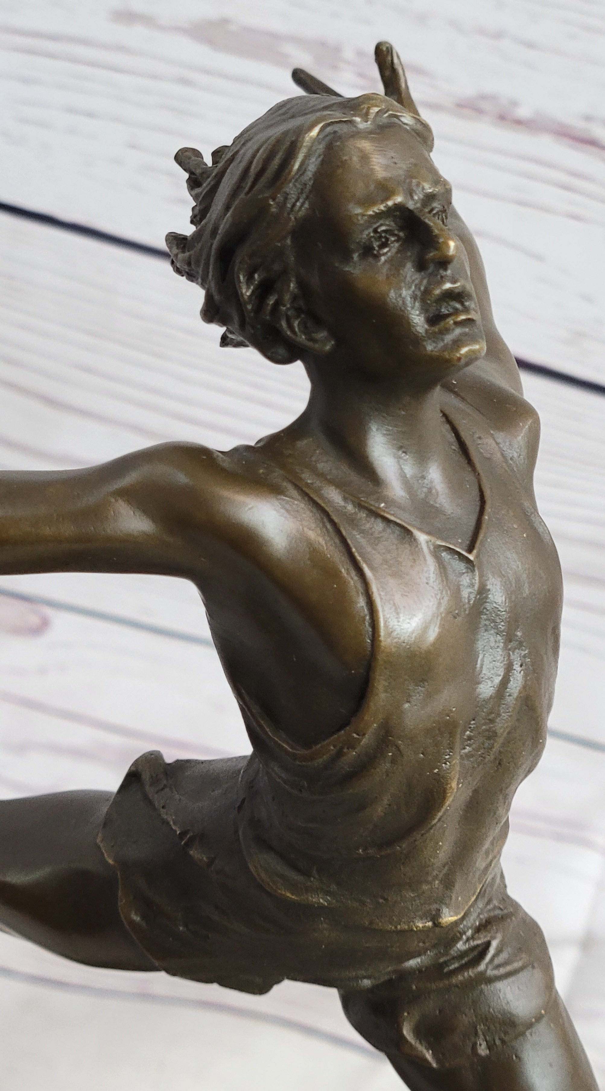 Track Runner Sprinter Race Bronze Metal Sculpture on Marble Base