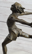 Track Runner Sprinter Race Bronze Metal Sculpture on Marble Base