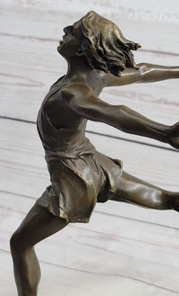 Track Runner Sprinter Race Bronze Metal Sculpture on Marble Base