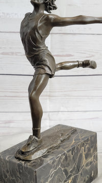 Track Runner Sprinter Race Bronze Metal Sculpture on Marble Base