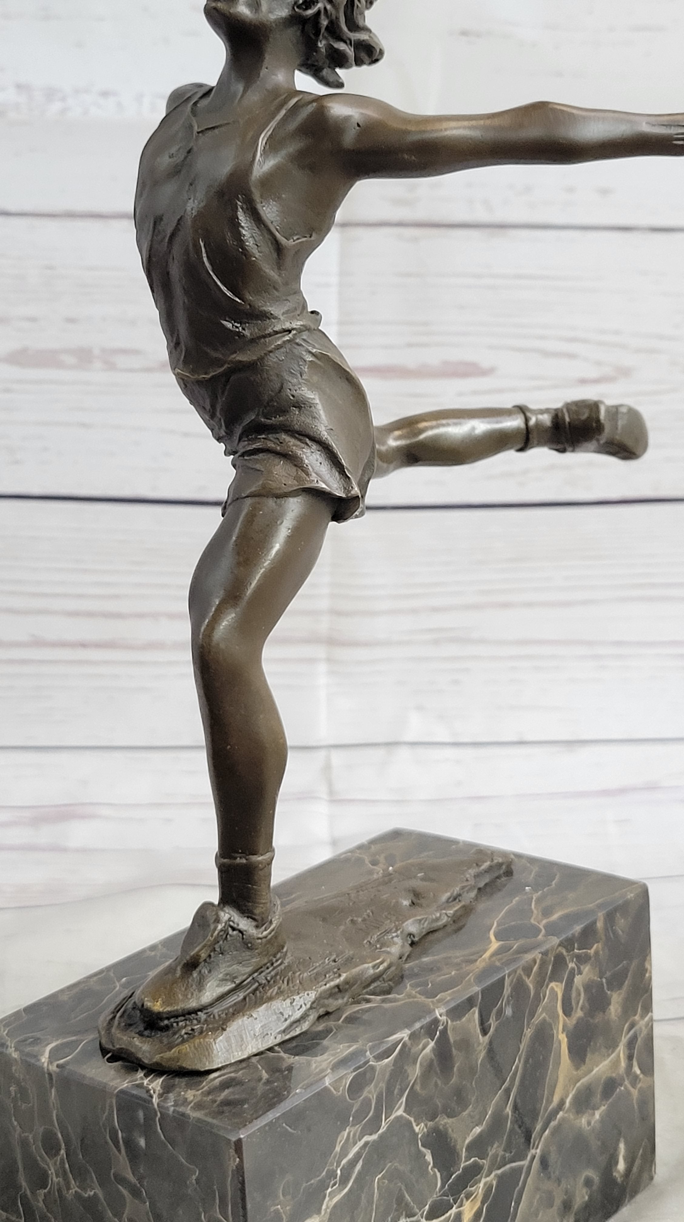 Track Runner Sprinter Race Bronze Metal Sculpture on Marble Base
