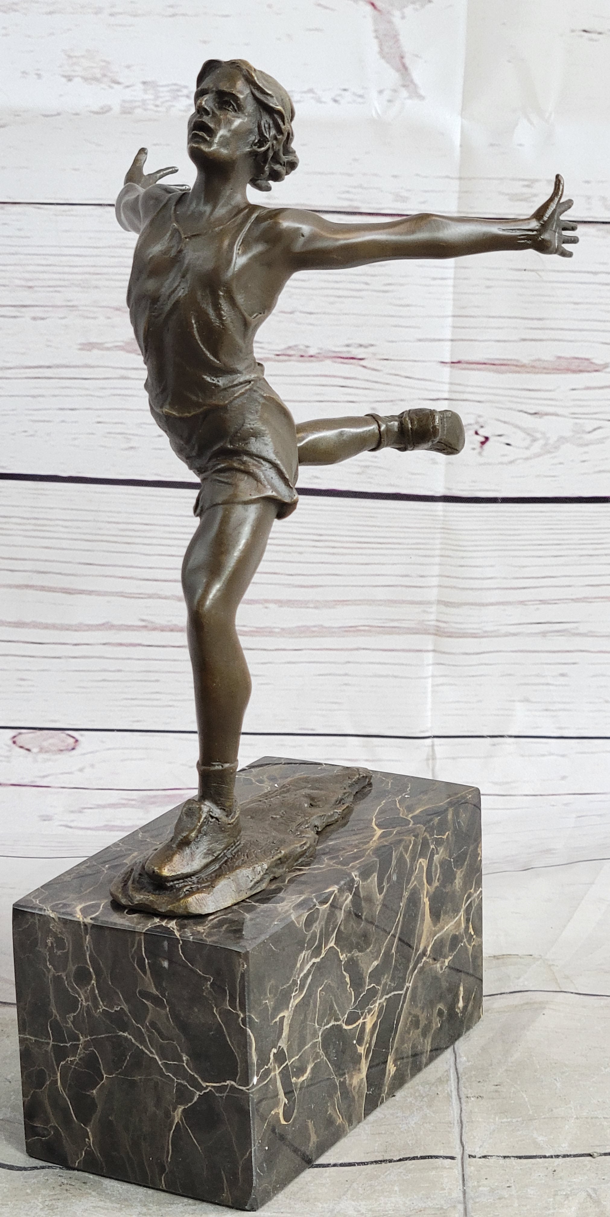 Track Runner Sprinter Race Bronze Metal Sculpture on Marble Base