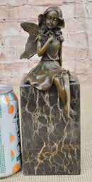 Hot Cast Bronze Sculpture Young Child Fairy Angel Girl Holding Flower
