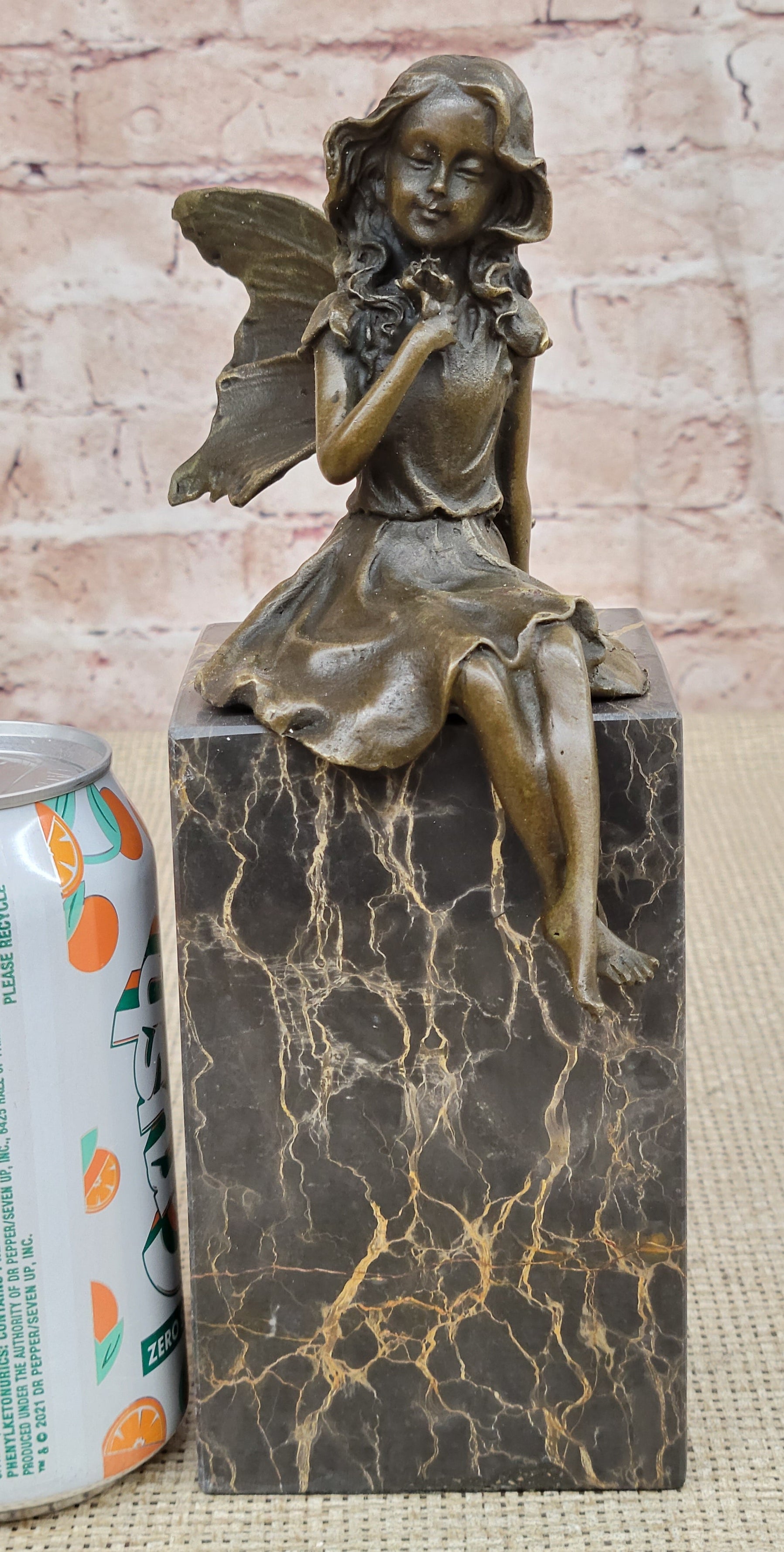 Hot Cast Bronze Sculpture Young Child Fairy Angel Girl Holding Flower