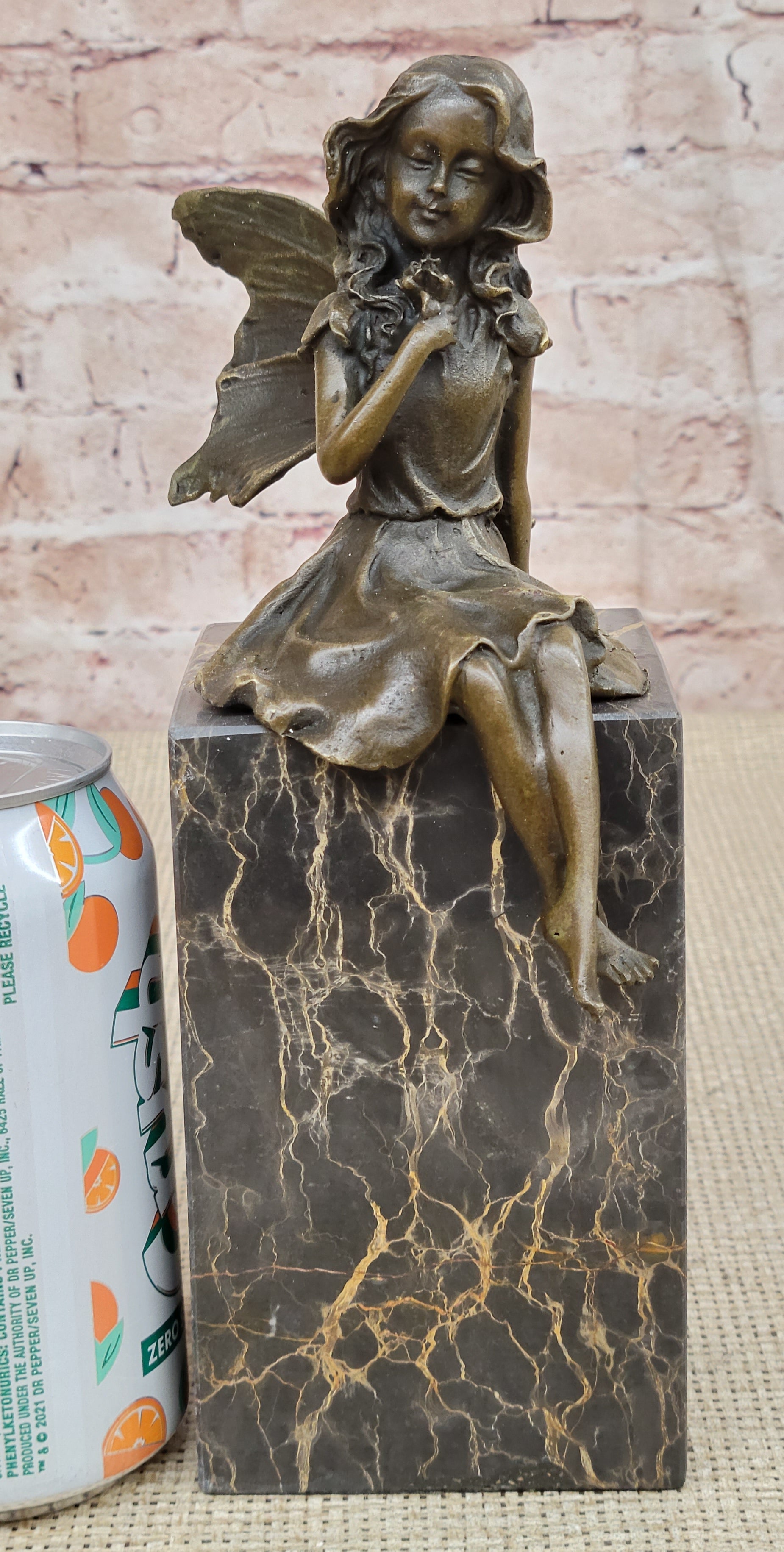 Hot Cast Bronze Sculpture Young Child Fairy Angel Girl Holding Flower