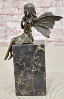 Hot Cast Bronze Sculpture Young Child Fairy Angel Girl Holding Flower