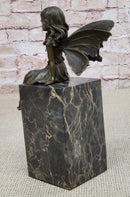 Hot Cast Bronze Sculpture Young Child Fairy Angel Girl Holding Flower