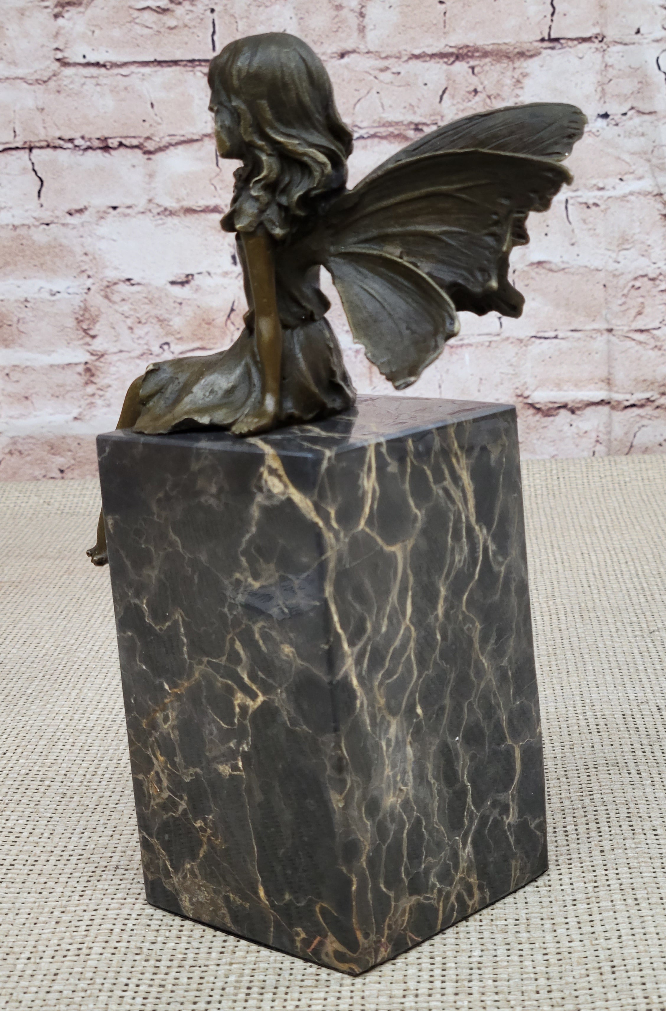 Hot Cast Bronze Sculpture Young Child Fairy Angel Girl Holding Flower