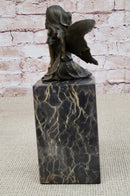 Hot Cast Bronze Sculpture Young Child Fairy Angel Girl Holding Flower
