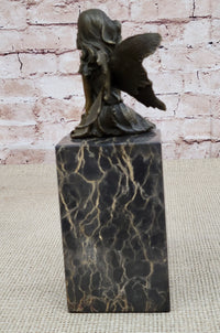 Hot Cast Bronze Sculpture Young Child Fairy Angel Girl Holding Flower