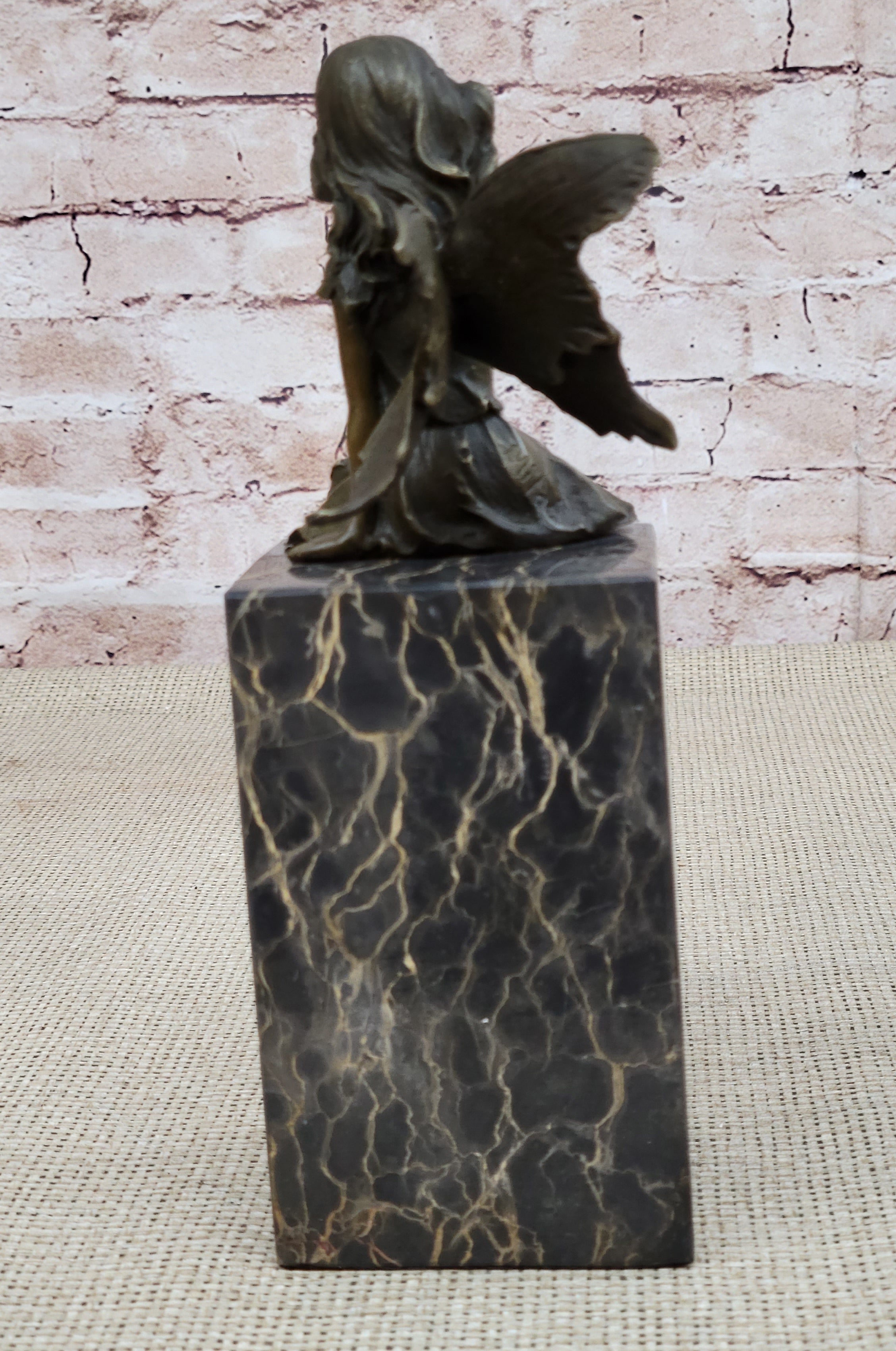 Hot Cast Bronze Sculpture Young Child Fairy Angel Girl Holding Flower