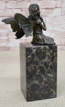 Hot Cast Bronze Sculpture Young Child Fairy Angel Girl Holding Flower