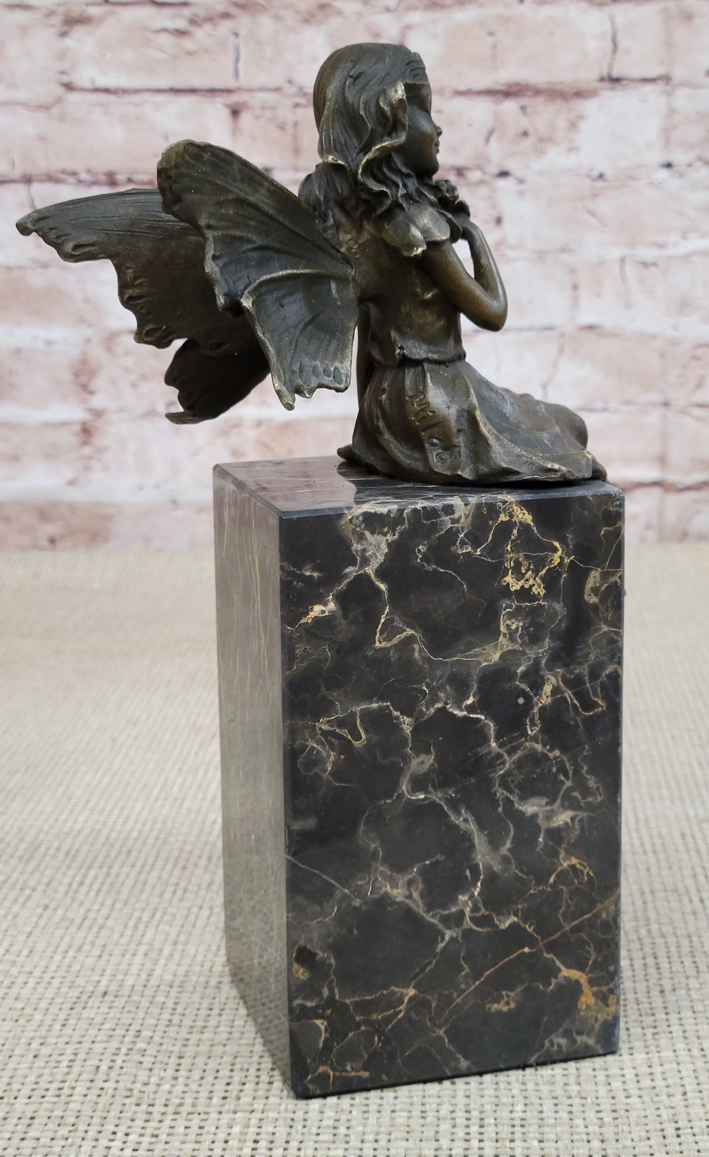 Hot Cast Bronze Sculpture Young Child Fairy Angel Girl Holding Flower