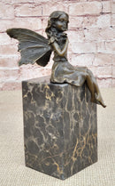 Hot Cast Bronze Sculpture Young Child Fairy Angel Girl Holding Flower